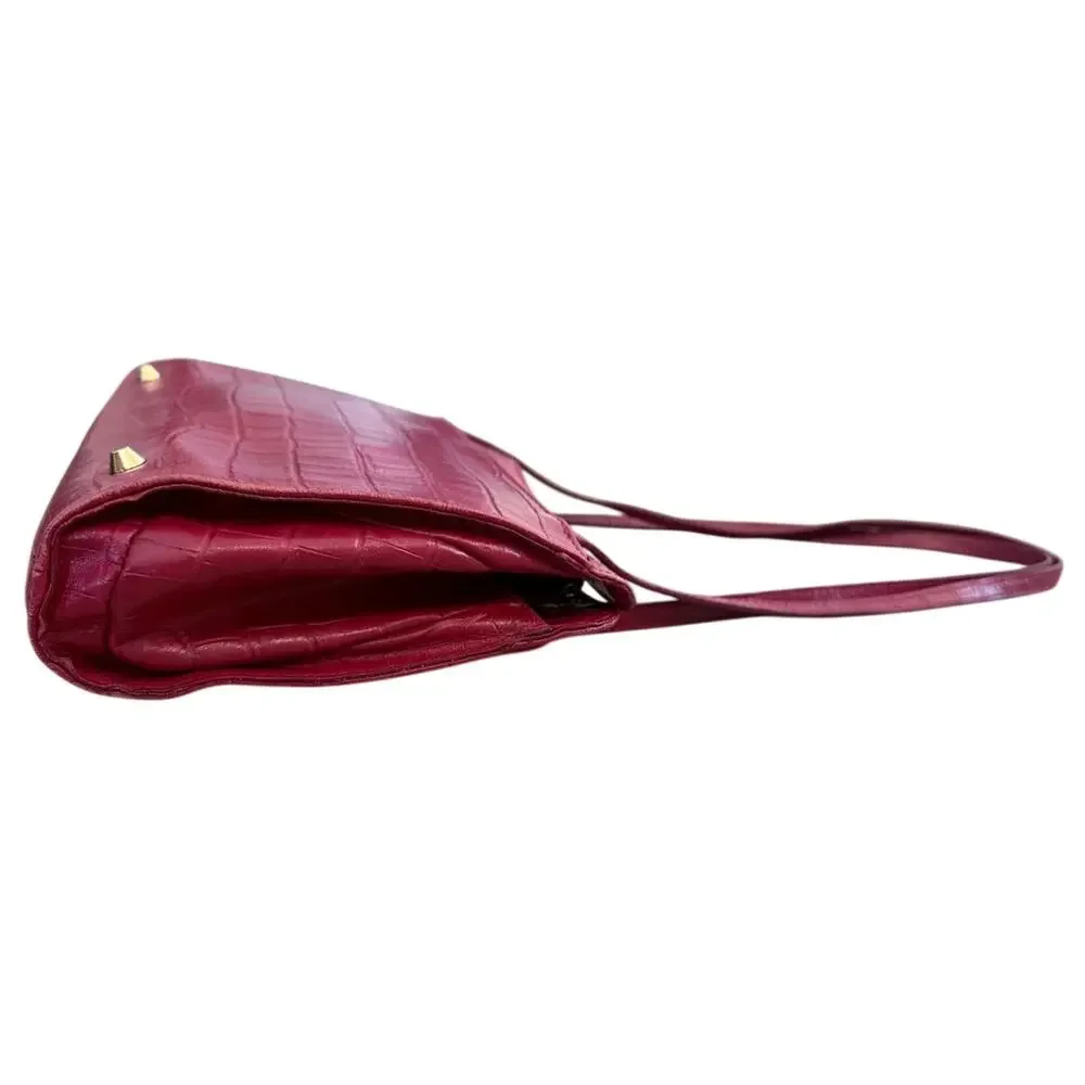 Divina Firenze Red Shoulder Bag Genuine Leather Croc Pattern Made in Italy